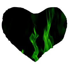 Smoke Flame Abstract Green Large 19  Premium Heart Shape Cushions