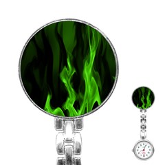 Smoke Flame Abstract Green Stainless Steel Nurses Watch