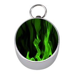 Smoke Flame Abstract Green Mini Silver Compasses by HermanTelo