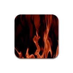 Smoke Flame Abstract Orange Red Rubber Square Coaster (4 Pack)  by HermanTelo