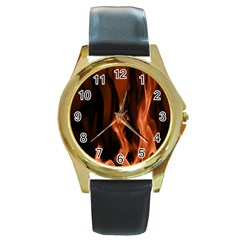 Smoke Flame Abstract Orange Red Round Gold Metal Watch by HermanTelo