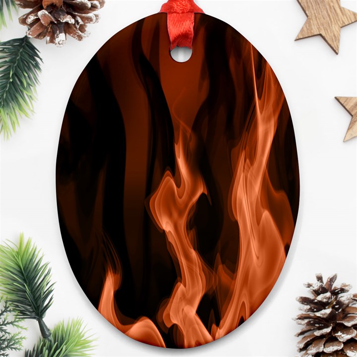 Smoke Flame Abstract Orange Red Oval Ornament (Two Sides)