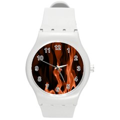 Smoke Flame Abstract Orange Red Round Plastic Sport Watch (m) by HermanTelo