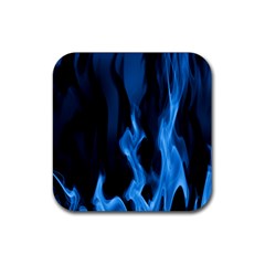 Smoke Flame Abstract Blue Rubber Coaster (square)  by HermanTelo