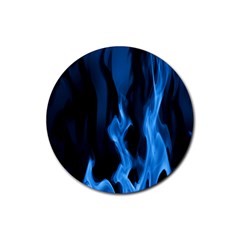 Smoke Flame Abstract Blue Rubber Coaster (round)  by HermanTelo