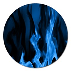 Smoke Flame Abstract Blue Magnet 5  (round) by HermanTelo