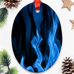 Smoke Flame Abstract Blue Oval Ornament (two Sides) by HermanTelo