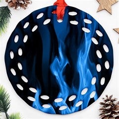 Smoke Flame Abstract Blue Round Filigree Ornament (two Sides)