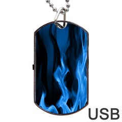 Smoke Flame Abstract Blue Dog Tag Usb Flash (two Sides)