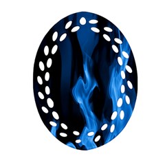 Smoke Flame Abstract Blue Oval Filigree Ornament (two Sides)