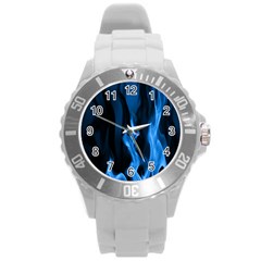 Smoke Flame Abstract Blue Round Plastic Sport Watch (l)