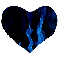 Smoke Flame Abstract Blue Large 19  Premium Flano Heart Shape Cushions