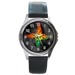 Smoke Rainbow Abstract Fractal Round Metal Watch by HermanTelo