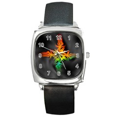 Smoke Rainbow Abstract Fractal Square Metal Watch by HermanTelo