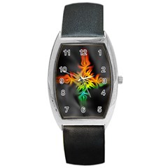 Smoke Rainbow Abstract Fractal Barrel Style Metal Watch by HermanTelo