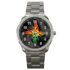 Smoke Rainbow Abstract Fractal Sport Metal Watch by HermanTelo