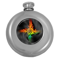 Smoke Rainbow Abstract Fractal Round Hip Flask (5 Oz) by HermanTelo