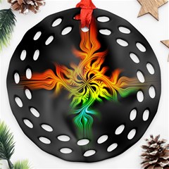 Smoke Rainbow Abstract Fractal Round Filigree Ornament (two Sides) by HermanTelo