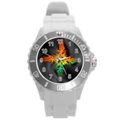 Smoke Rainbow Abstract Fractal Round Plastic Sport Watch (l) by HermanTelo