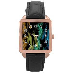 Smoke Rainbow Colors Colorful Fire Rose Gold Leather Watch 