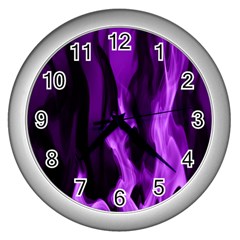 Smoke Flame Abstract Purple Wall Clock (silver) by HermanTelo