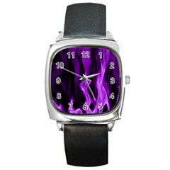 Smoke Flame Abstract Purple Square Metal Watch by HermanTelo