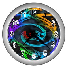 Rainbow Fractal Clouds Stars Wall Clock (silver) by HermanTelo