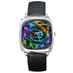 Rainbow Fractal Clouds Stars Square Metal Watch