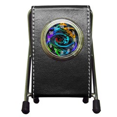 Rainbow Fractal Clouds Stars Pen Holder Desk Clock