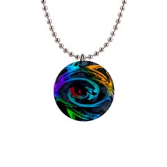 Rainbow Fractal Clouds Stars 1  Button Necklace