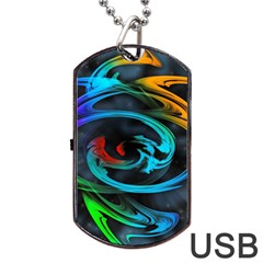 Rainbow Fractal Clouds Stars Dog Tag Usb Flash (one Side)