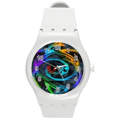 Rainbow Fractal Clouds Stars Round Plastic Sport Watch (m)