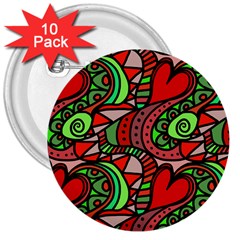 Seamless Heart Love Valentine 3  Buttons (10 Pack) 