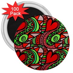 Seamless Heart Love Valentine 3  Magnets (100 Pack)