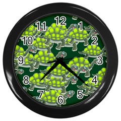 Seamless Turtle Green Wall Clock (black) by HermanTelo