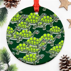 Seamless Turtle Green Round Ornament (two Sides)