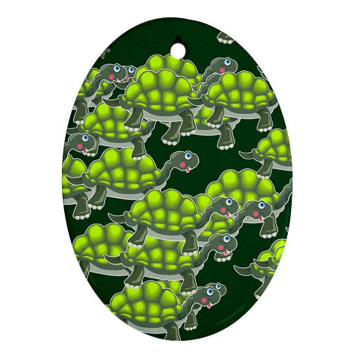 Seamless Turtle Green Oval Ornament (Two Sides)