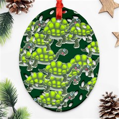 Seamless Turtle Green Ornament (oval Filigree) by HermanTelo