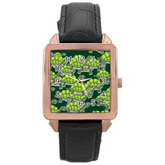 Seamless Turtle Green Rose Gold Leather Watch  by HermanTelo