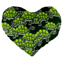 Seamless Turtle Green Large 19  Premium Flano Heart Shape Cushions