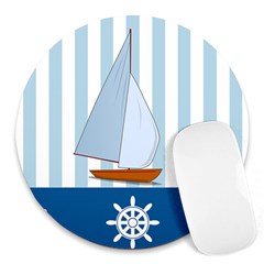 Yacht Boat Nautical Ship Round Mousepads by HermanTelo