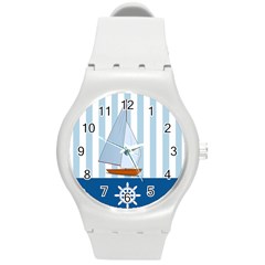 Yacht Boat Nautical Ship Round Plastic Sport Watch (m) by HermanTelo