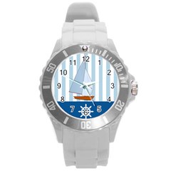 Yacht Boat Nautical Ship Round Plastic Sport Watch (l)