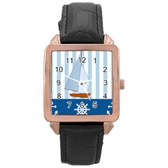 Yacht Boat Nautical Ship Rose Gold Leather Watch  by HermanTelo