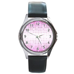 Square Pink Pattern Decoration Round Metal Watch by HermanTelo