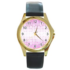 Square Pink Pattern Decoration Round Gold Metal Watch by HermanTelo