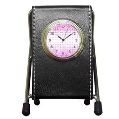 Square Pink Pattern Decoration Pen Holder Desk Clock