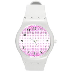 Square Pink Pattern Decoration Round Plastic Sport Watch (m) by HermanTelo