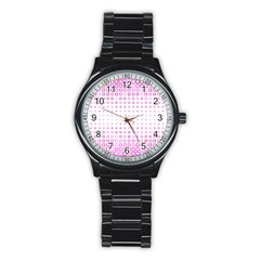 Square Pink Pattern Decoration Stainless Steel Round Watch by HermanTelo