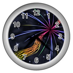 Stars Space Firework Burst Light Wall Clock (silver) by HermanTelo